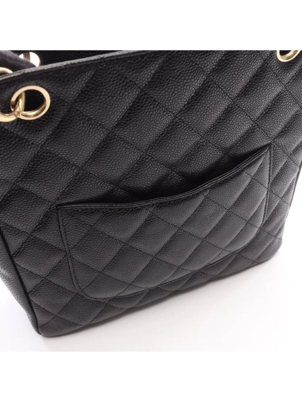 Chanel Tote Quilted Petite Shopping PST Black Leather Chainto - Picture 6 of 14